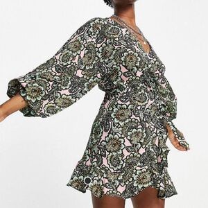 NWT Topshop Floral Long Sleeve Dress - Pink and Green